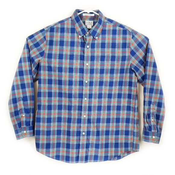 LL Bean Mens Long Sleeve Button Down Shirt Blue L - Picture 1 of 6